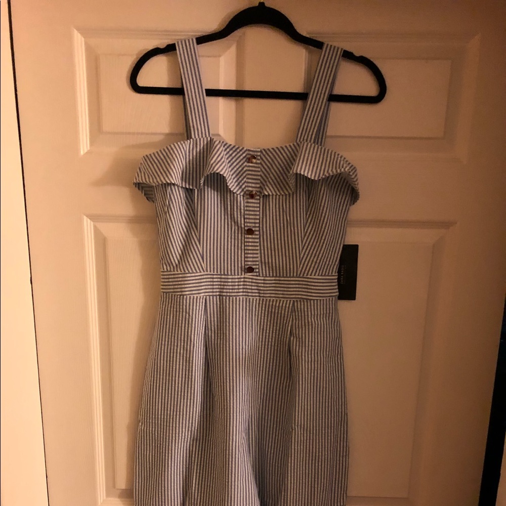 Zara striped jumpsuit with ruffles